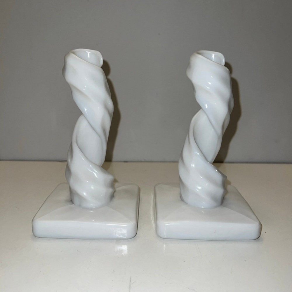 Westmoreland Milk Glass Spiral 6 1/2" Candlesticks